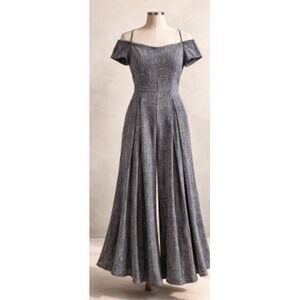 Free People Gray Textured Off-The-Shoulder Wide Leg Pleated Jumpsuit Size 10